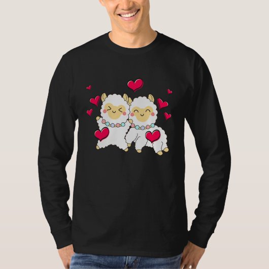 Valentines Day Cute Alpaca  Boyfriend Girlfriend Tシャツ (正面)