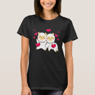 Valentines Day Cute Alpaca  Boyfriend Girlfriend Tシャツ