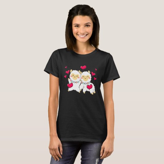 Valentines Day Cute Alpaca  Boyfriend Girlfriend Tシャツ (正面フル)
