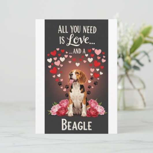 Valentine's Day Cute beagle Photo Cuddle  シーズンカード (スタンド正面)