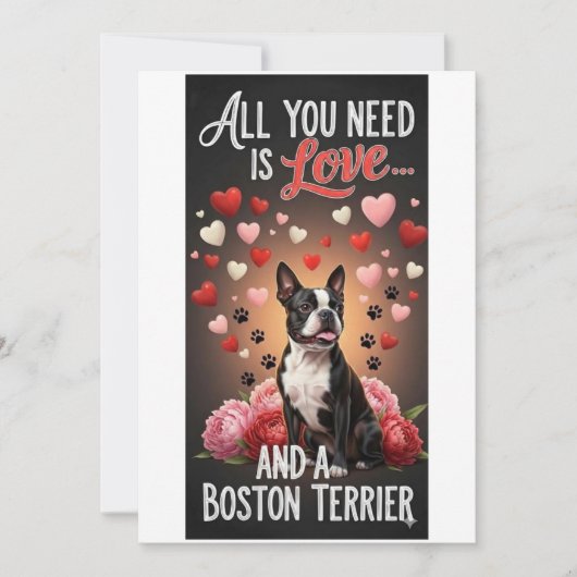 Valentine's Day cute boston terrier dog Photo   シーズンカード (正面)