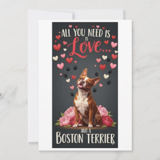 Valentine's Day cute boston terrier dog Photo   シーズンカード