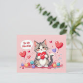 Valentines Day Cute Cat Hearts Be My Valentine ポストカード (スタンド正面)