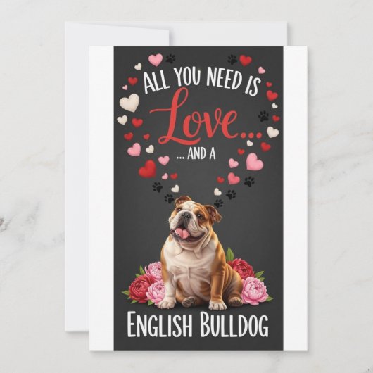 Valentine's Day cute english bulldog Photo cuddle シーズンカード (正面)