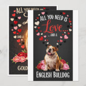 Valentine's Day cute english bulldog Photo cuddle シーズンカード (正面/裏面)