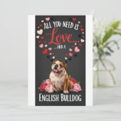 Valentine's Day cute english bulldog Photo cuddle シーズンカード (スタンド正面)