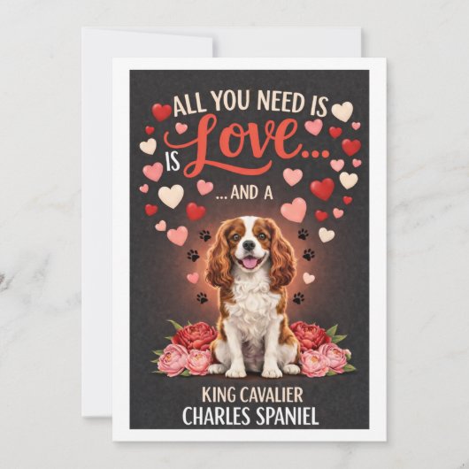 Valentine's Day cute king cavalier charles spaniel シーズンカード (正面)