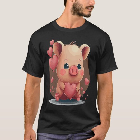 Valentines Day Cute Pig Farmer Pet Pig Animal Tシャツ (正面)