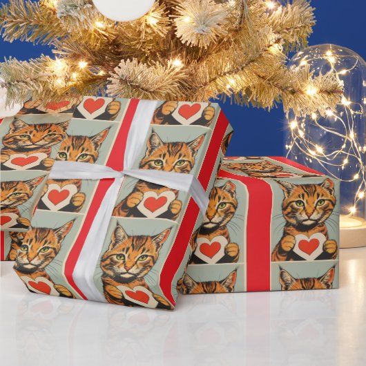 VALENTINE'S DAY CUTE TABBY CAT WRAPPING PAPER ラッピングペーパー (クリスマス)