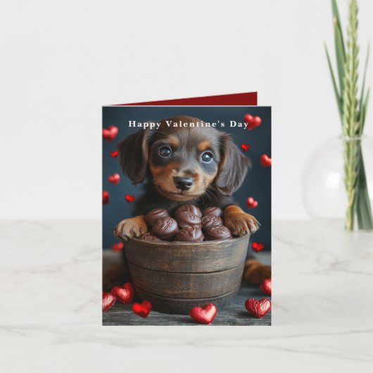 Valentine's Day Dachshund Puppy Red Hearts  カード (正面)