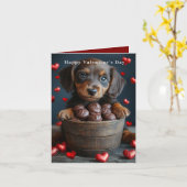 Valentine's Day Dachshund Puppy Red Hearts  カード (黄色い花)