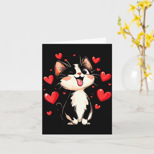 Valentines Day Design With A Cat On It  カード (黄色い花)