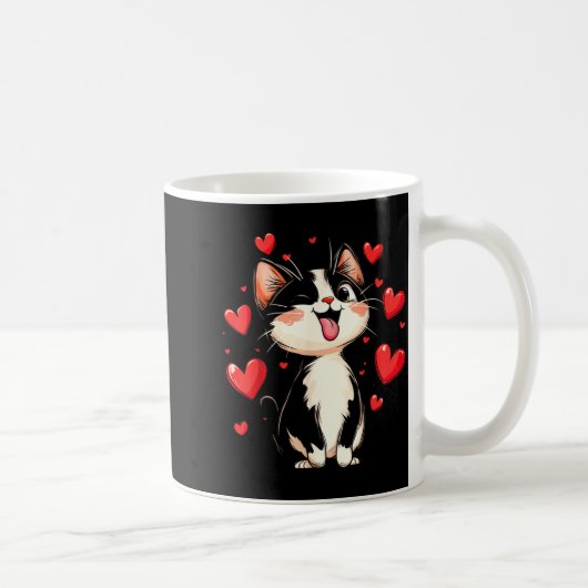 Valentines Day Design With A Cat On It  コーヒーマグカップ (右)