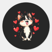 Valentines Day Design With A Cat On It  ラウンドシール (正面)