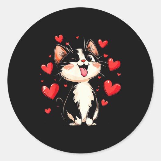 Valentines Day Design With A Cat On It  ラウンドシール (正面)