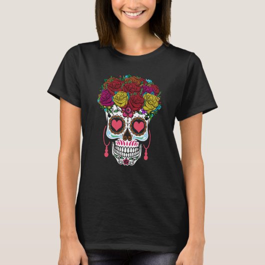 Valentines Day Dia De Los Muertos Roses Valentine Tシャツ (正面)