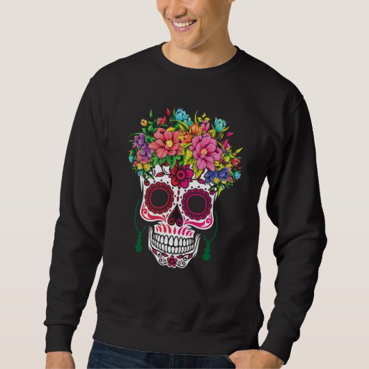 Valentines Day Dia De Los Muertos Sugar Floral Val スウェットシャツ (正面)