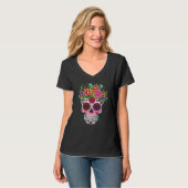 Valentines Day Dia De Los Muertos Sugar Floral Val Tシャツ (正面フル)