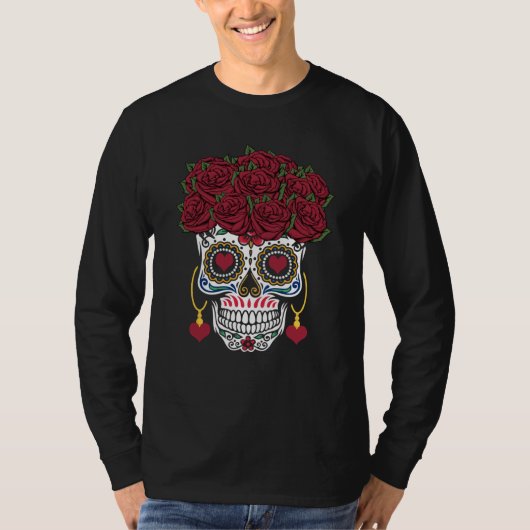 Valentines Day Dia De Los Muertos Valentine Roses Tシャツ (正面)