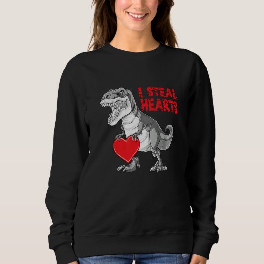 Valentines Day Dinosaur I Steal Hearts Boys Men Lo スウェットシャツ (正面)