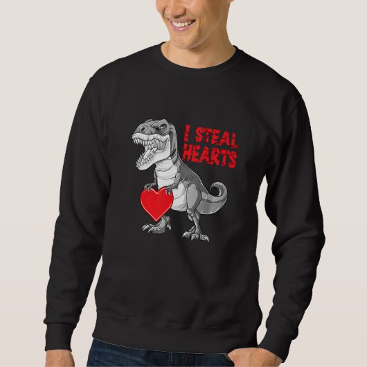 Valentines Day Dinosaur I Steal Hearts Boys Men Lo スウェットシャツ (正面)