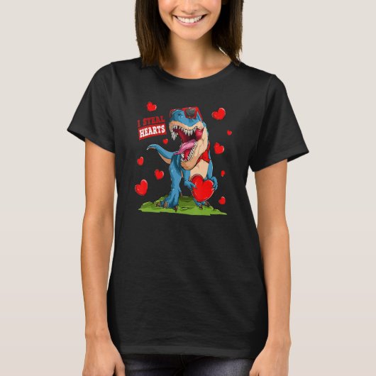 Valentines Day Dinosaur I Steal Hearts Boys Men Lo Tシャツ (正面)