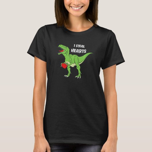Valentines Day Dinosaur I Steal Hearts Boys Men Lo Tシャツ (正面)