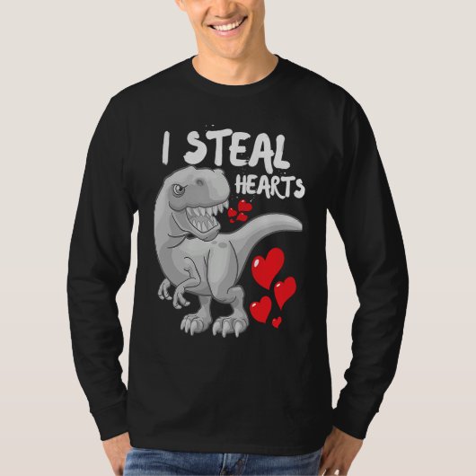Valentines Day Dinosaur I Steal Hearts Boys Men Lo Tシャツ (正面)