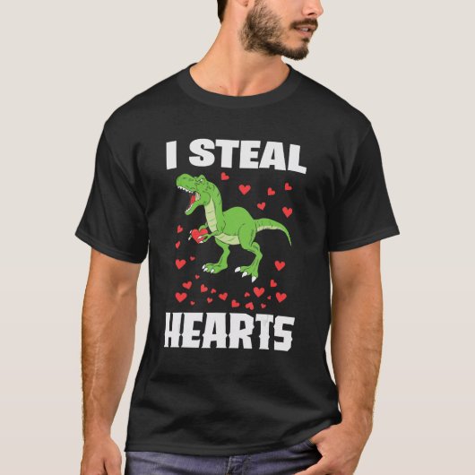 Valentines Day Dinosaur I Steal Hearts Boys Men Lo Tシャツ (正面)