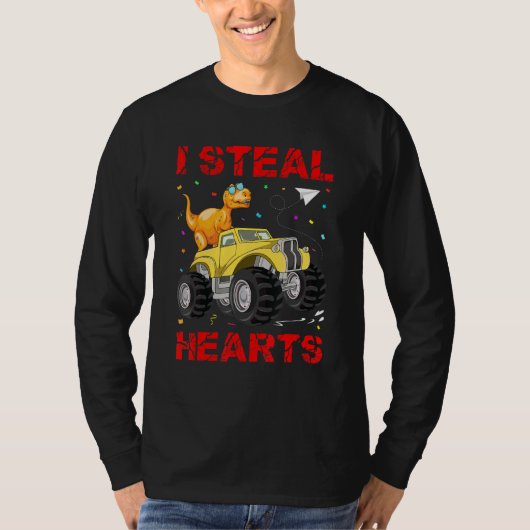 Valentines Day Dinosaur I Steal Hearts Cute Valent Tシャツ (正面)