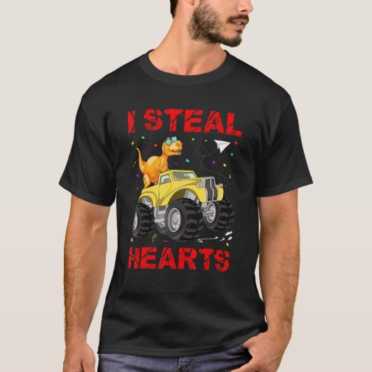Valentines Day Dinosaur I Steal Hearts Cute Valent Tシャツ (正面)