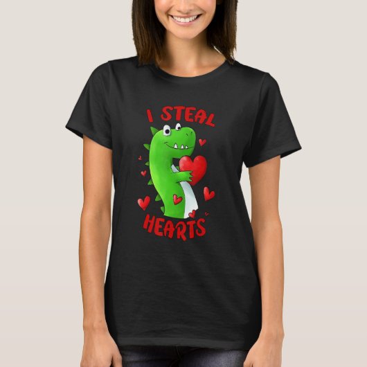 Valentines Day Dinosaur I Steal Hearts Kids Love r Tシャツ (正面)
