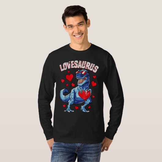 Valentines Day Dinosaur Lovesaurus rex Boys Men Ki Tシャツ (正面フル)
