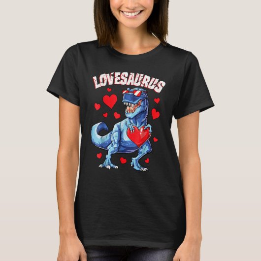 Valentines Day Dinosaur Lovesaurus rex Boys Men Ki Tシャツ (正面)