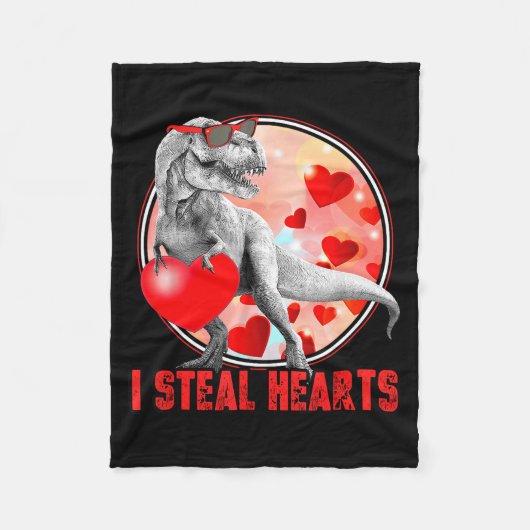 Valentines Day Dinosaur T Rex I Steal Hearts Funny フリースブランケット (正面)