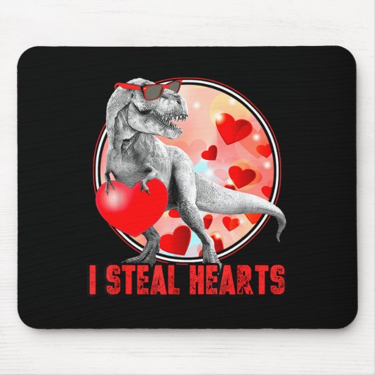 Valentines Day Dinosaur T Rex I Steal Hearts Funny マウスパッド (正面)