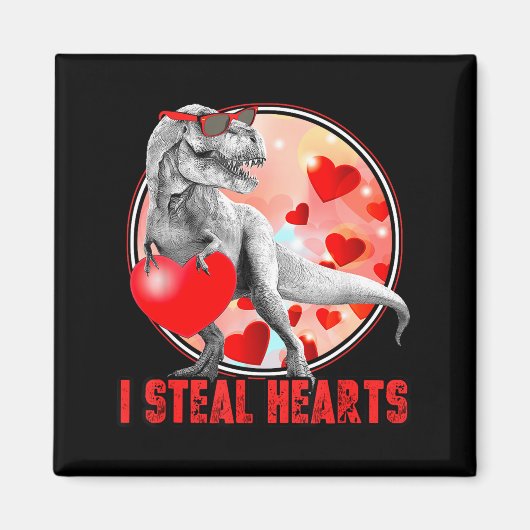 Valentines Day Dinosaur T Rex I Steal Hearts Funny マグネット (正面)