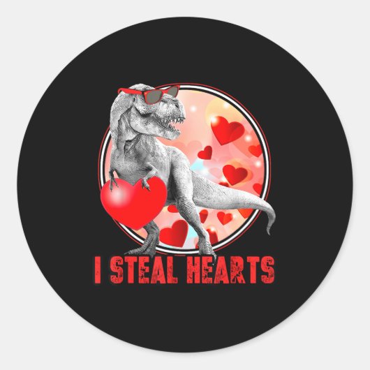 Valentines Day Dinosaur T Rex I Steal Hearts Funny ラウンドシール (正面)