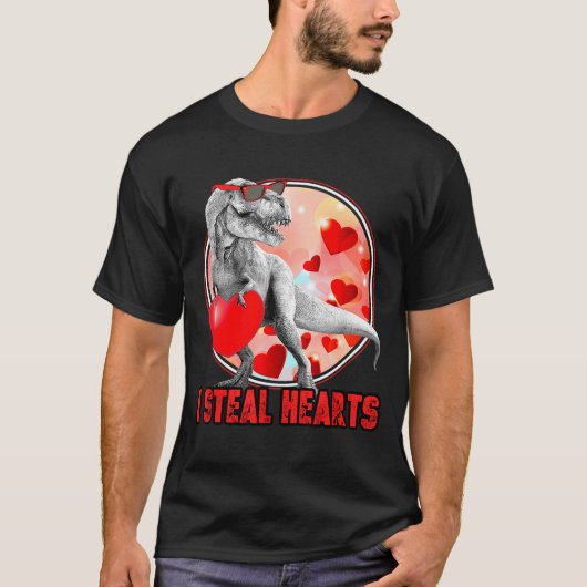 Valentines Day Dinosaur T Rex I Steal Hearts Funny Tシャツ (正面)