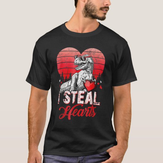 Valentines Day Dinosaur T rex Lover I Steal Hearts Tシャツ (正面)