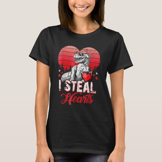 Valentines Day Dinosaur T rex Lover I Steal Hearts Tシャツ (正面)