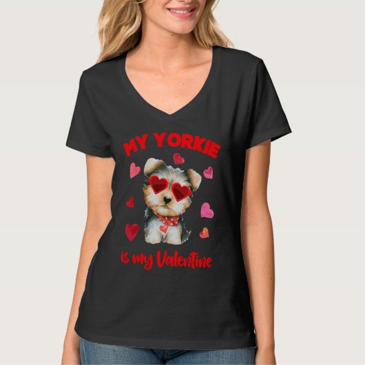 Valentines Day Dog  Heart My Yorki Is My Valentine Tシャツ (正面)