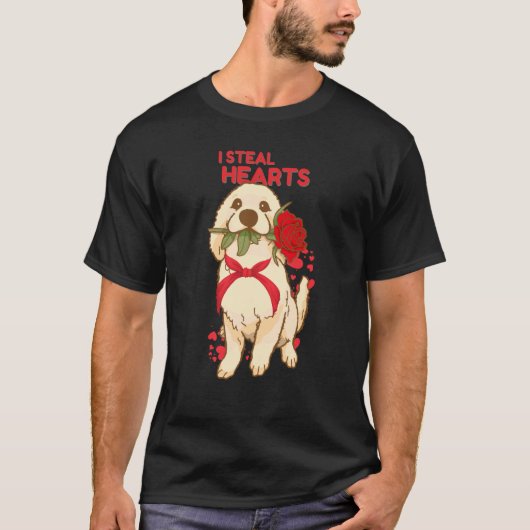 Valentine's Day Dog I Steal Hearts Retriever Tシャツ (正面)