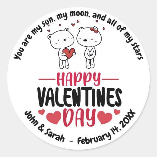 Valentine's Day Dog Love Heart ラウンドシール (正面)