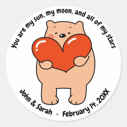 Valentine's Day Dog Love Heart ラウンドシール (正面)