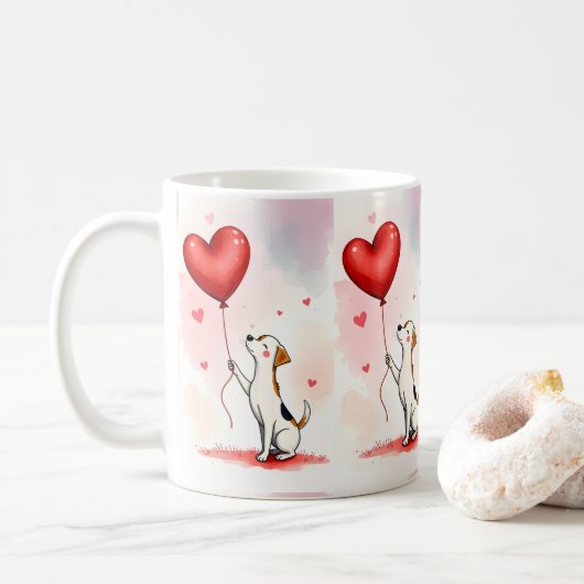 Valentine's Day Dog Red Hearts Mugs コーヒーマグカップ (ドーナツ)