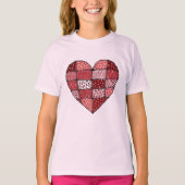 Valentine's Day Doodle Art Patchwork Heart Kids Tシャツ (正面)