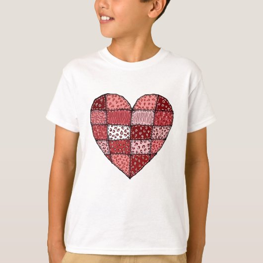 Valentine's Day Doodle Art Patchwork Heart Kids Tシャツ (正面)