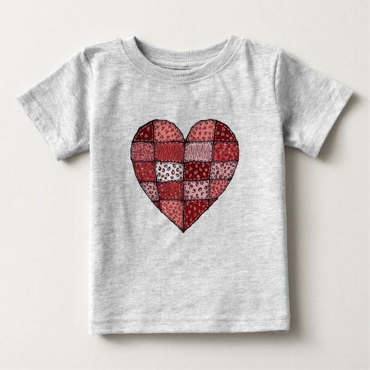 Valentine's Day Doodle Art Style Patchwork Heart  ベビーTシャツ (正面)