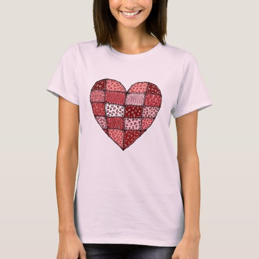 Valentine's Day Doodle Art Style Patchwork Heart  Tシャツ (正面)
